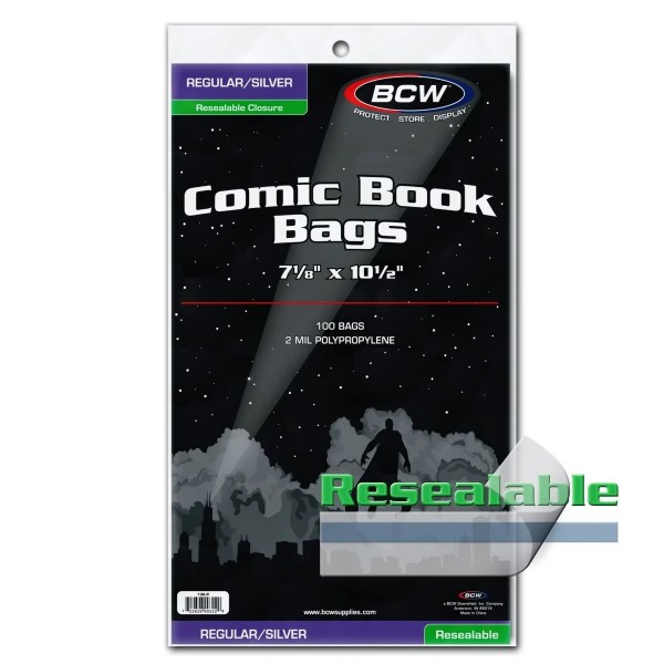 BCW Resealable Comic Book Bags Silver (100 ct.)