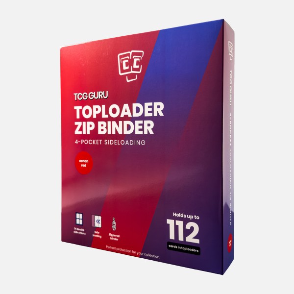TCG Guru 4- Pocket Toploader Zip Binder Xenon Red